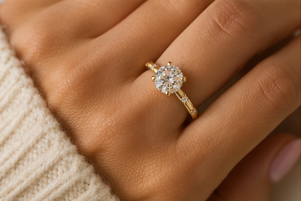 Round Lab-Grown Diamond Ring With Hallmark Gold Quality in Yellow Gold