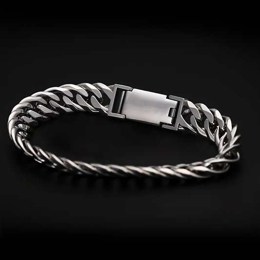Men’s platinum double Cuban link hollow bracelet