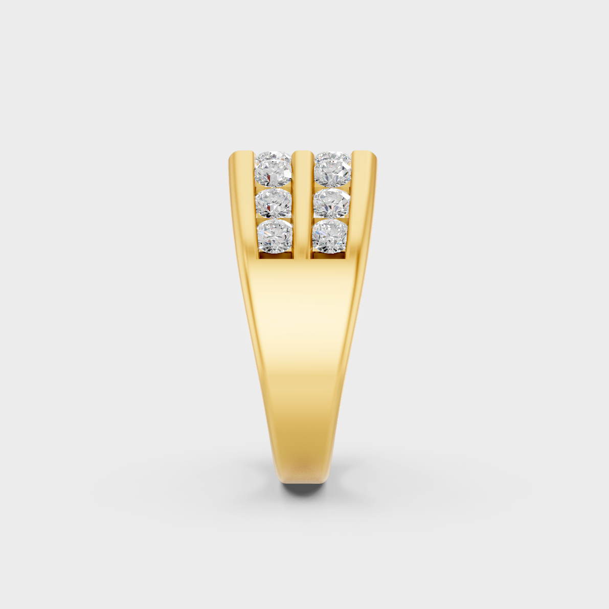 Close-Up View of 1.82 Ct Round-Cut Lab-Grown Diamond Men's Ring with warm 18K Yellow Gold band.