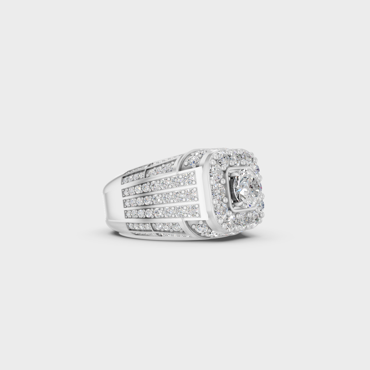 Modern 4.48 Ct Round-Cut Lab-Grown Diamond Men's Ring in a sleek 9K White Gold design.