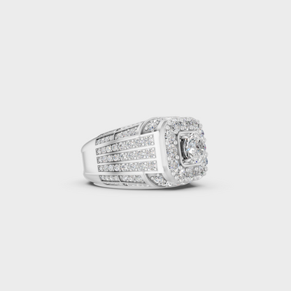 Modern 4.48 Ct Round-Cut Lab-Grown Diamond Men's Ring in a sleek 9K White Gold design.