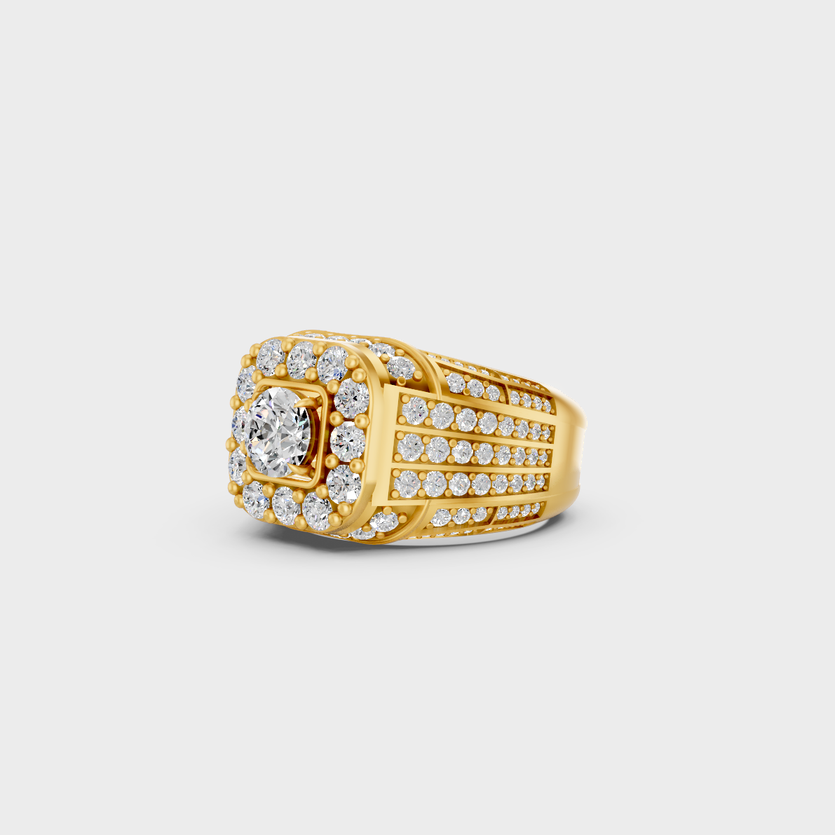 Certified 4.48 Ct Round-Cut Lab-Grown Diamond Men's Ring in 18K Yellow Gold.
