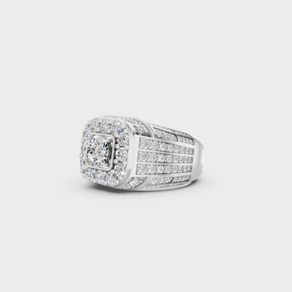 Certified 4.48 Ct Round-Cut Lab-Grown Diamond Men's Ring in 950 Platinum.