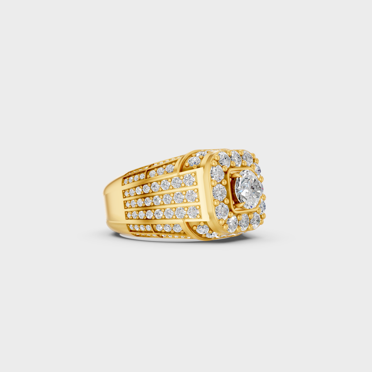 Custom 4.48 Ct Certified Lab-Grown Diamond Men's Ring, handcrafted in 14K Yellow Gold.