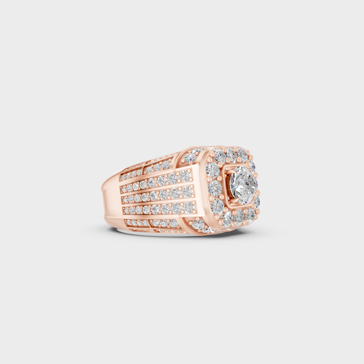 Stunning 4.48 Ct Round-Cut Lab-Grown Diamond Men's Ring in a 14K Rose Gold setting.