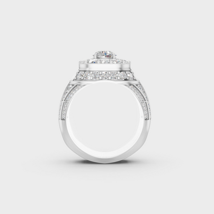 Certified 4.48 Ct Round-Cut Lab-Grown Diamond Men's Ring in 18K White Gold.
