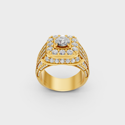 Majestic 4.48 Carat Lab-Grown Diamond Men's Statement Ring in a polished 14K Yellow Gold setting.