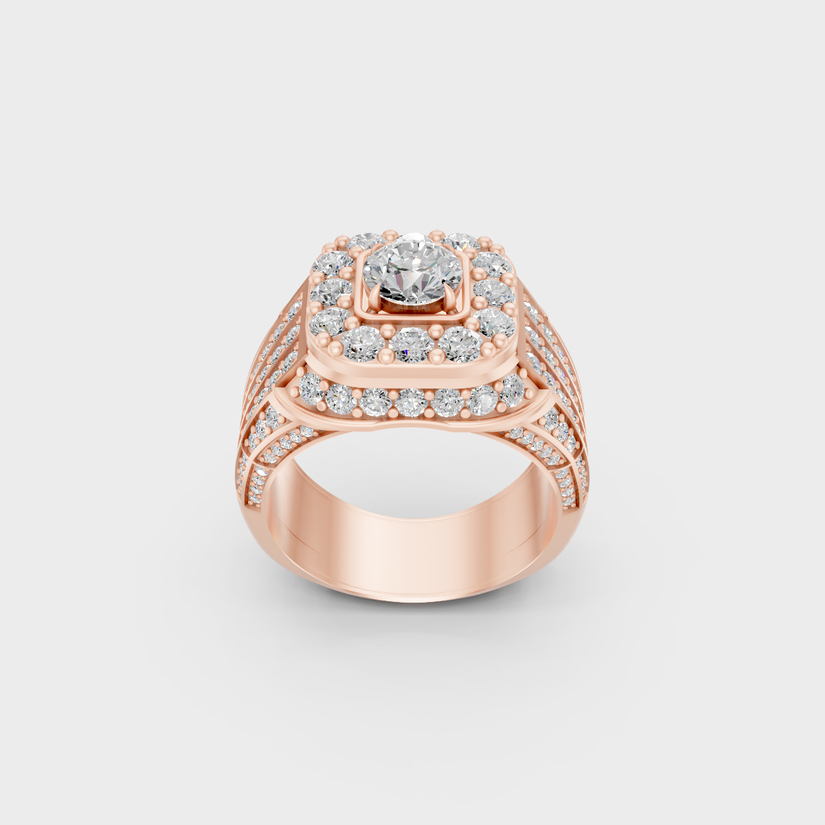 Exquisite 4.48 Ct Round Lab-Grown Diamond Men's Statement Ring, polished 14K Rose Gold finish.