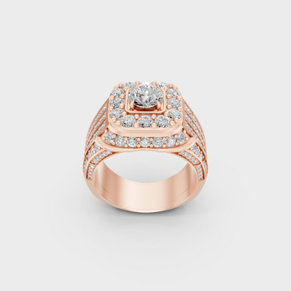 Exquisite 4.48 Ct Round Lab-Grown Diamond Men's Statement Ring, polished 14K Rose Gold finish.