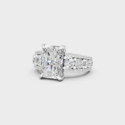 Certified 7.8 Ct Radiant and Round-Cut Lab-Grown Diamond Ring in 18K White Gold.