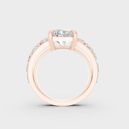 Ethical Luxury 7.8 Ct Radiant and Round Lab-Grown Diamond Ring in 18K Rose Gold.