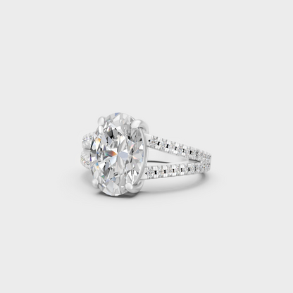 Certified 4.52 Ct Oval and Round-Cut Lab-Grown Diamond Solitaire Ring with Accents in 950 Platinum.