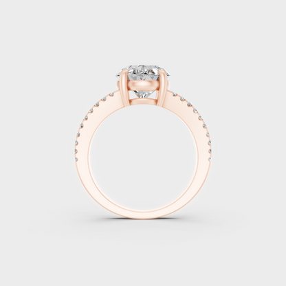 Ethical Luxury 4.52 Ct Oval and Round Lab-Grown Diamond Ring in 18K Rose Gold.