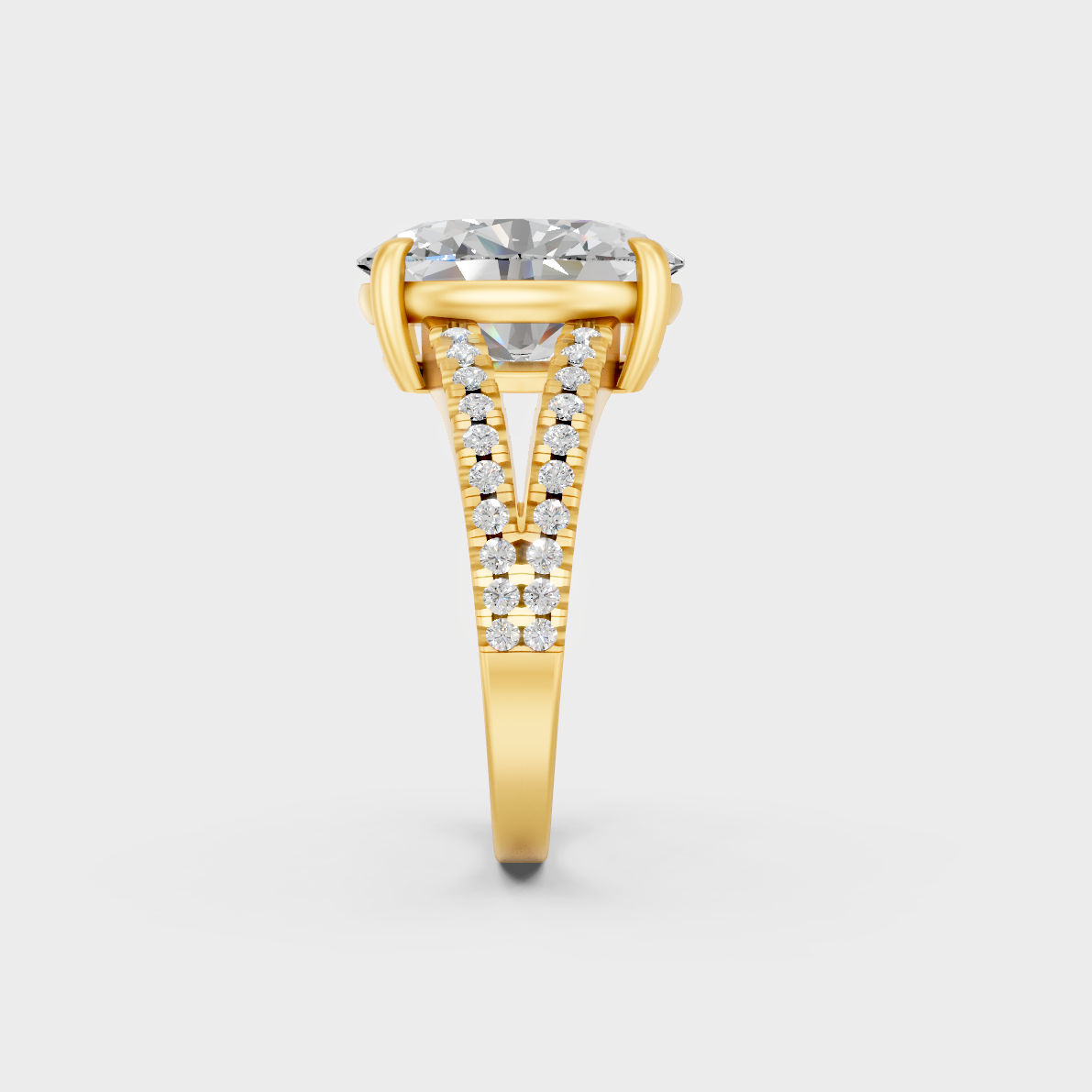 Luxury 4.52 Ct Oval Cut Lab-Grown Diamond Ring with delicate round stone accents in 9K Yellow Gold.