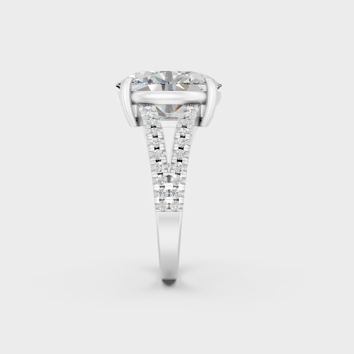 Certified 4.52 Ct Oval and Round-Cut Lab-Grown Diamond Solitaire Ring with Accents in 18K White Gold.
