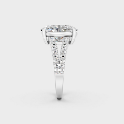 Certified 4.52 Ct Oval and Round-Cut Lab-Grown Diamond Solitaire Ring with Accents in 18K White Gold.