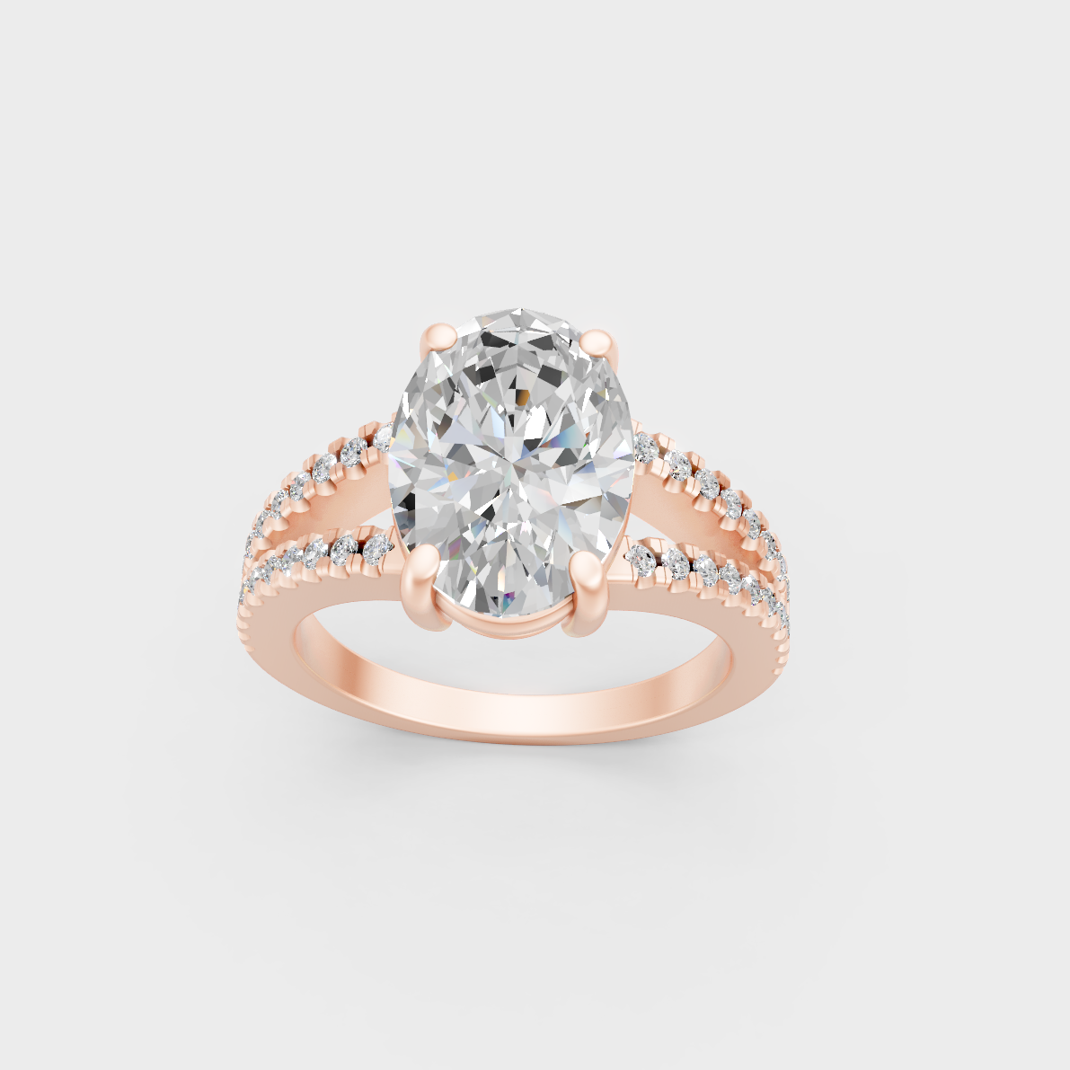 Exquisite 4.52 Ct Oval Cut Lab-Grown Diamond Engagement Ring with round accents in 14K Rose Gold.