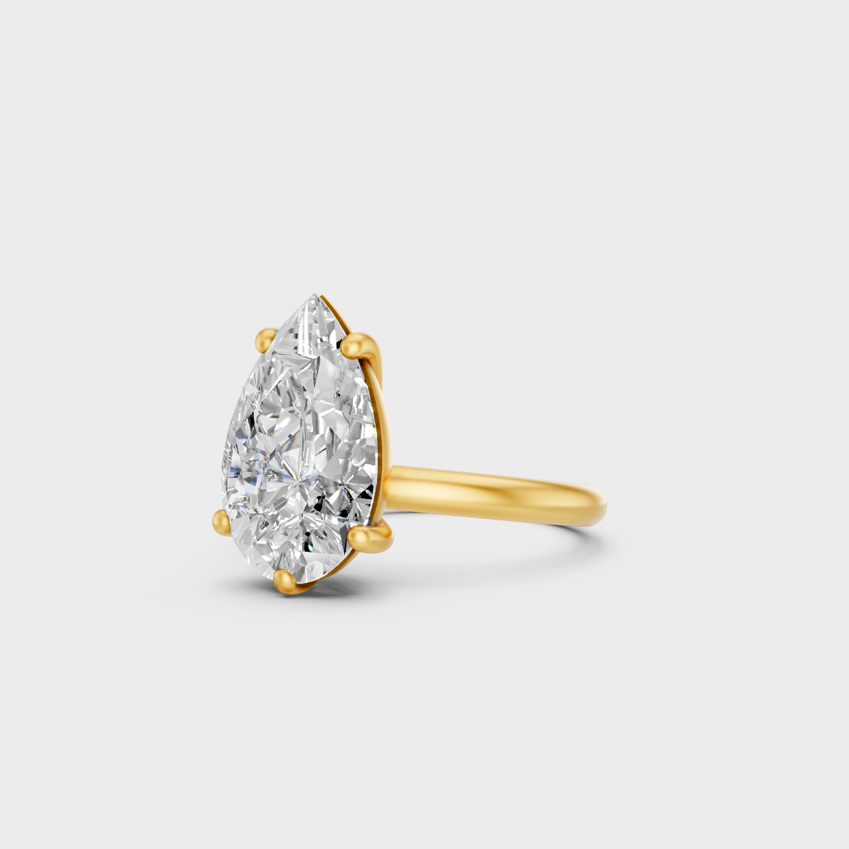 Certified 5 Ct Pear-Cut Lab-Grown Diamond Engagement Ring in 18K Yellow Gold.
