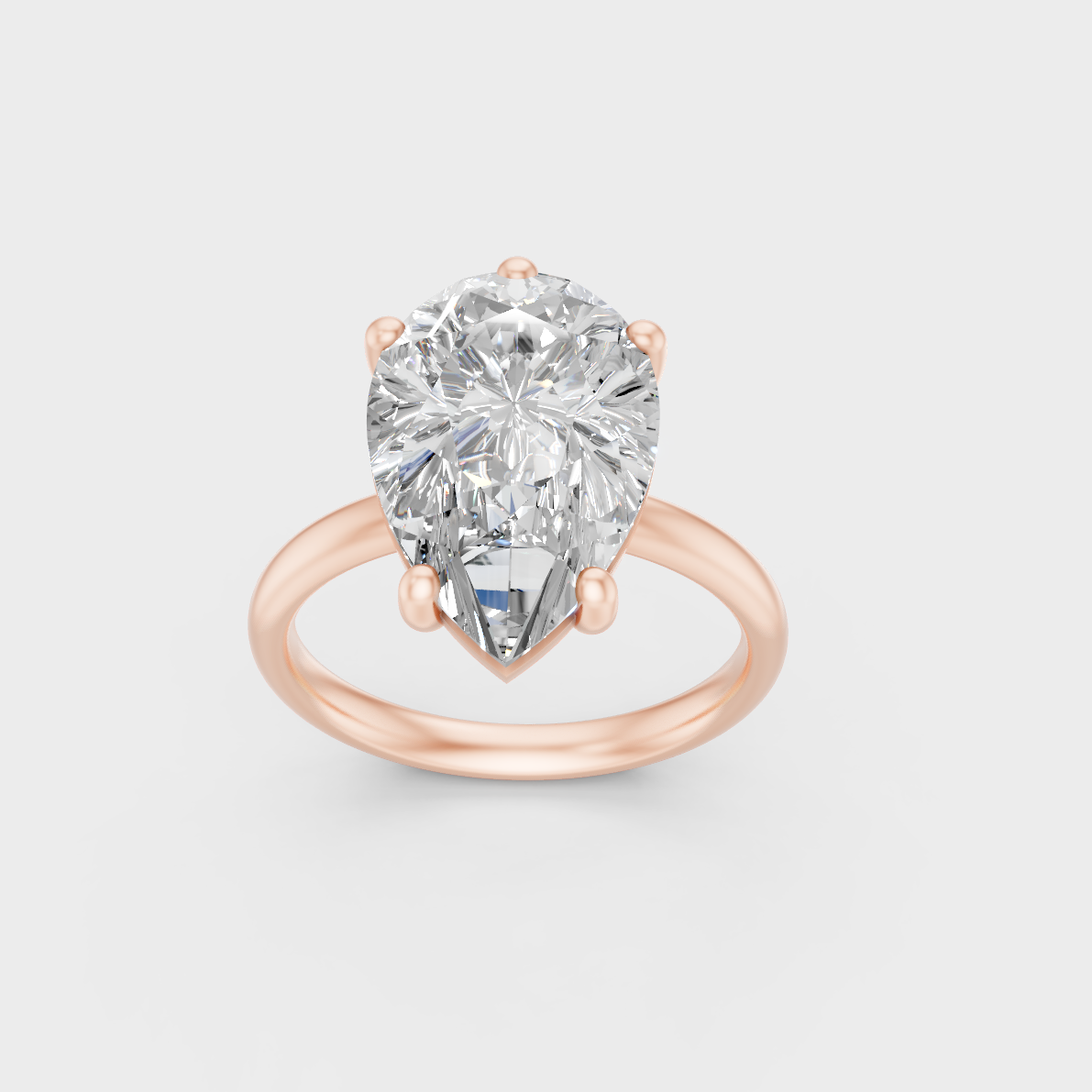 Exquisite 5 Ct Pear-Cut Lab-Grown Diamond Solitaire, polished 14K Rose Gold finish.