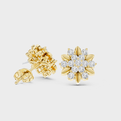 0.90 Ct Total Lab Diamond Stud Earrings Hallmark Yellow Gold