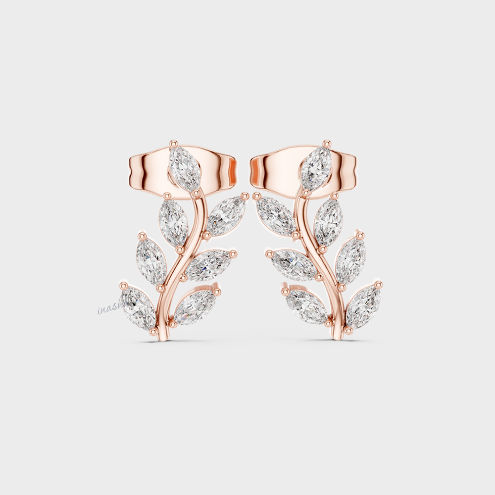 0.17 Carat Each Lab-Grown Marquise Diamond Stud Earrings In Rose Gold
