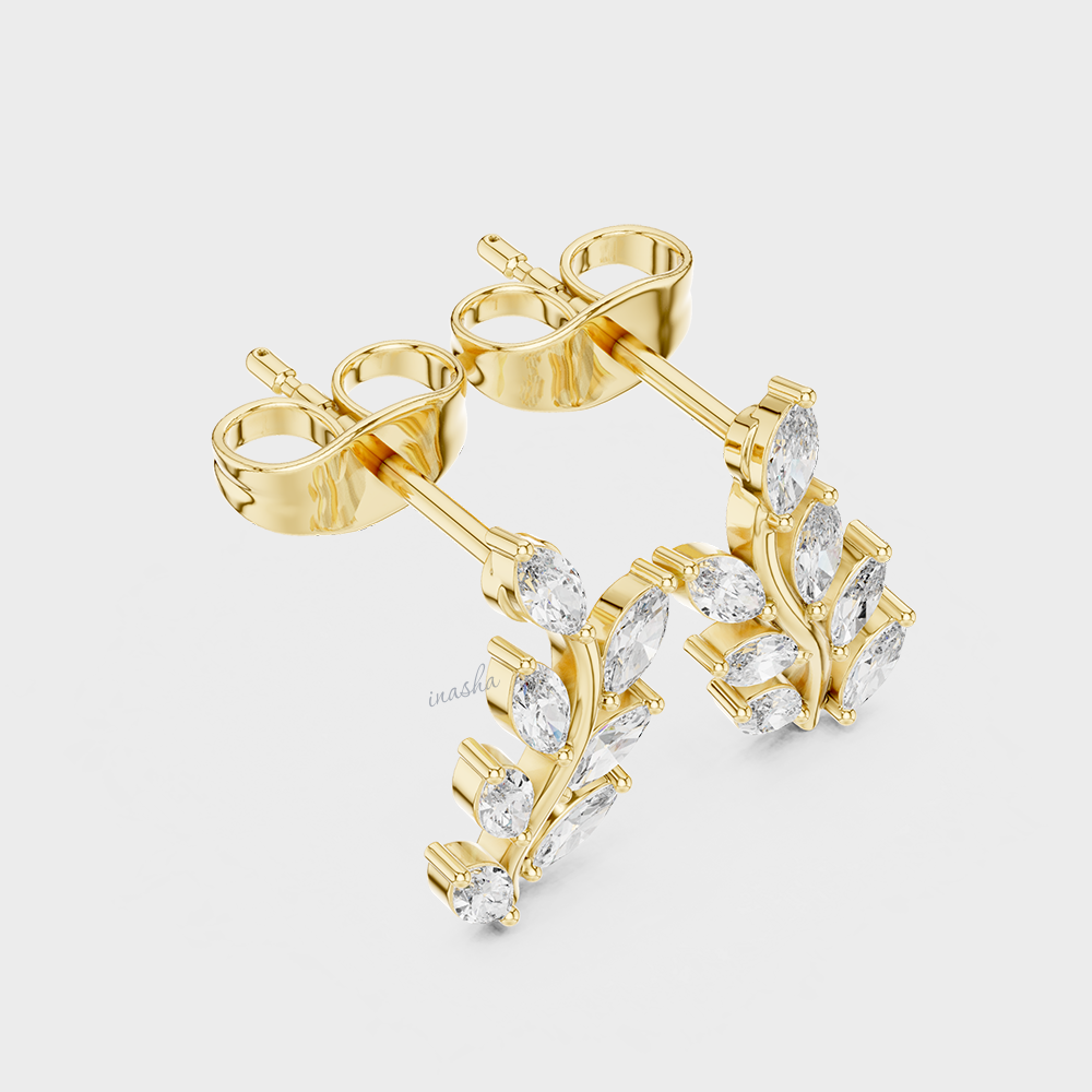 GLI Certified Lab-Grown Marquise Diamond Studs In Yellow Gold