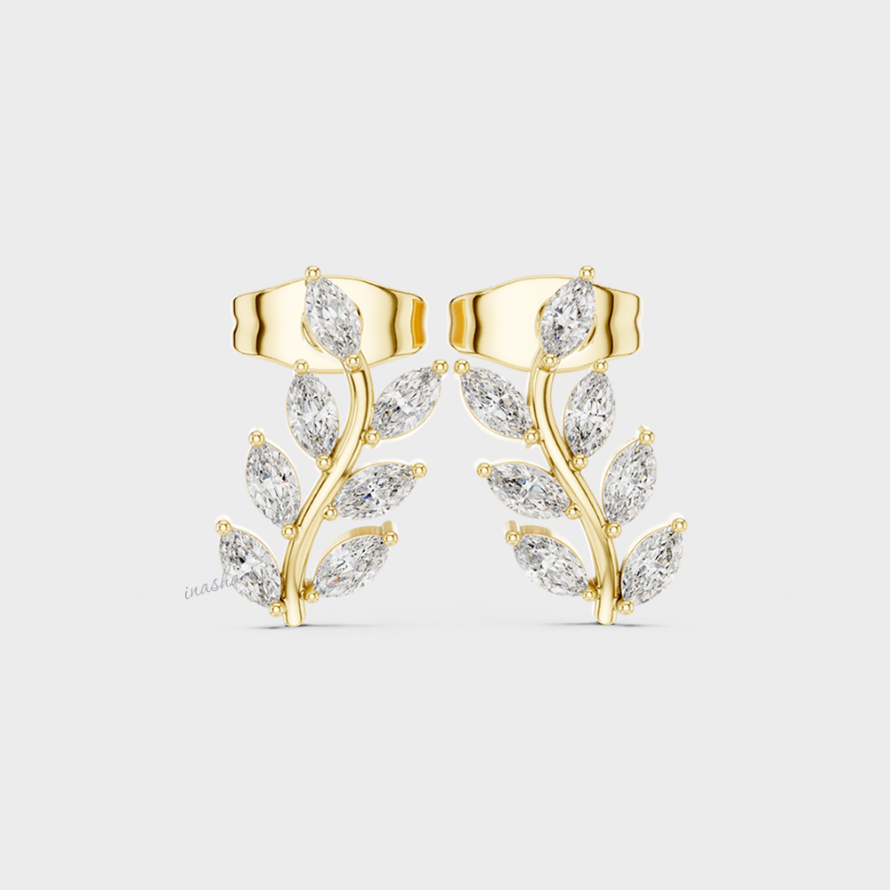 0.17 Carat Each Lab-Grown Marquise Diamond Stud Earrings In Yellow Gold