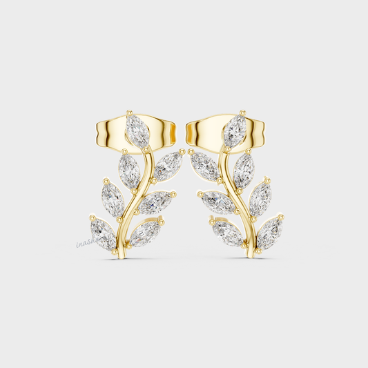 0.17 Carat Each Lab-Grown Marquise Diamond Stud Earrings In Yellow Gold