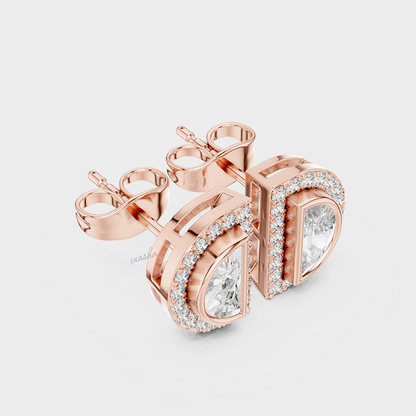 GLI Certified Lab-Grown Half Moon And Round Diamond Studs In Rose Gold