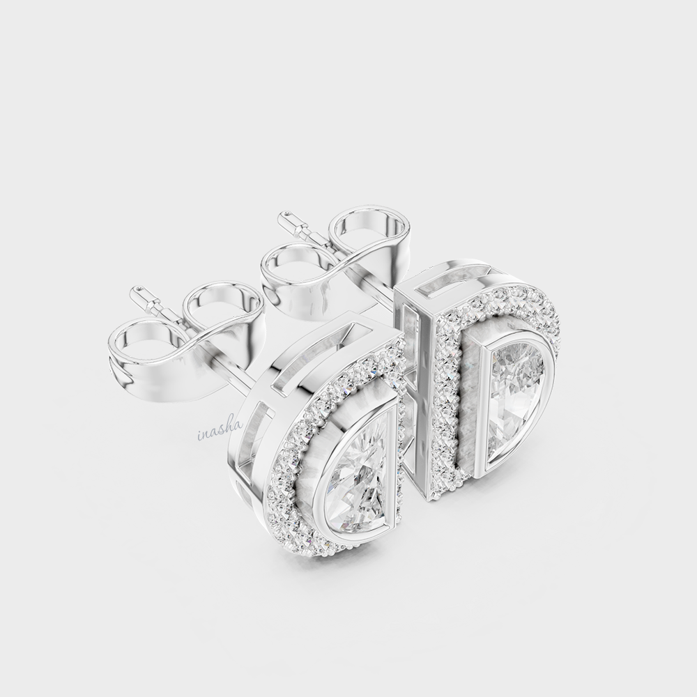 GLI Certified Lab-Grown Half Moon And Round Diamond Studs In White Gold