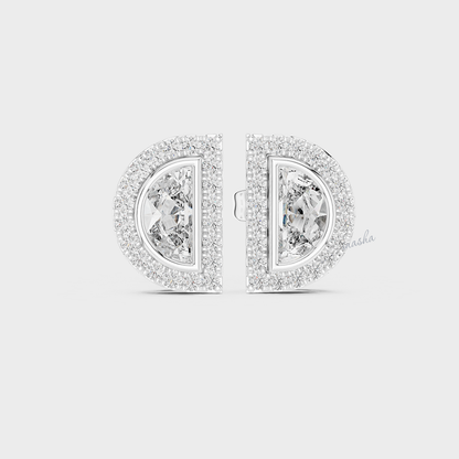0.32 Carat Each Lab-Grown Half Moon And Round Diamond Stud Earrings In White Gold