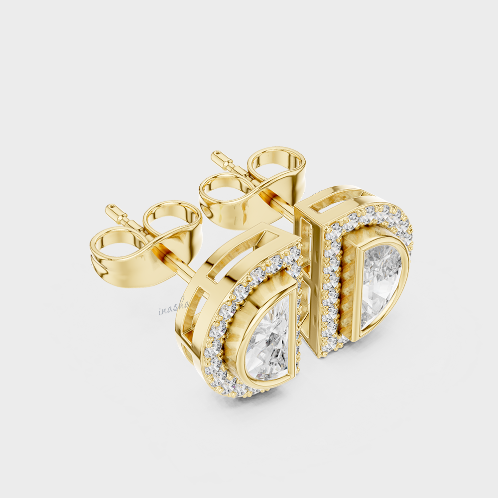 GLI Certified Lab-Grown Half Moon And Round Diamond Studs In Yellow Gold
