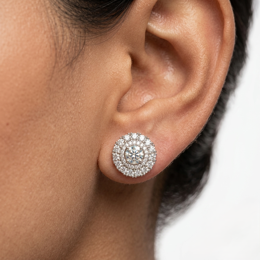 GLI-certified 2.24 carat total lab-grown round diamond stud earrings (1.12 ct each), crafted in hallmarked 9K, 14K, or 18K yellow, white, or rose gold, or 950 platinum—ethical luxury fine jewelry.