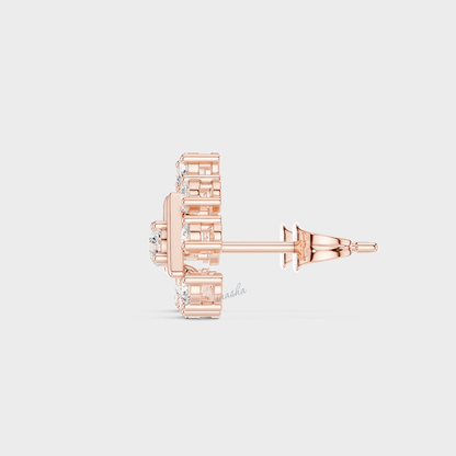 Elegant Round Cut Lab Diamond Stud Earrings In Hallmark Rose Gold