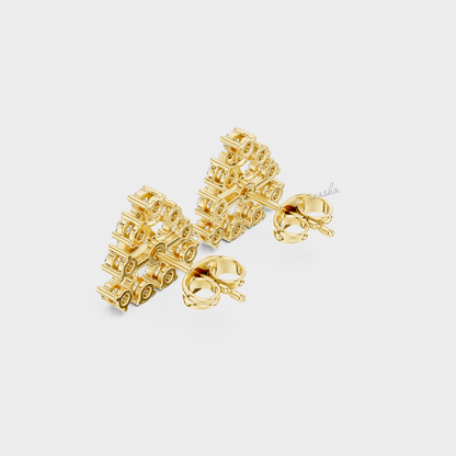 Luxury Lab-Grown Round Diamond Stud Earrings In 18K Yellow Gold