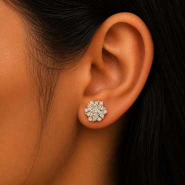  Round And Marquise Lab-Grown Diamond Stud Earrings In 9K Yellow Gold