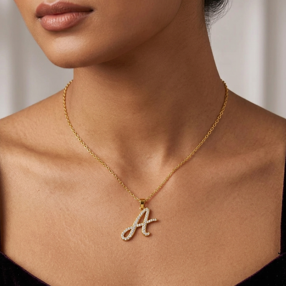 Initial Letter A Sustainable Diamond Pendant Crafted in 9K Yellow Gold