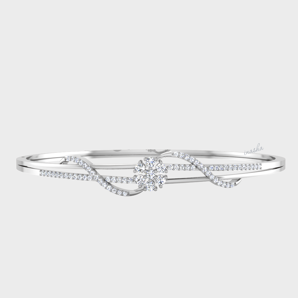 GLI certified lab grown round cut diamond bangle in white gold