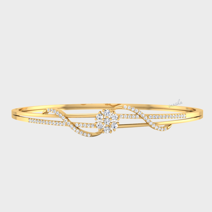 GLI certified lab grown round cut diamond bangle in yellow gold