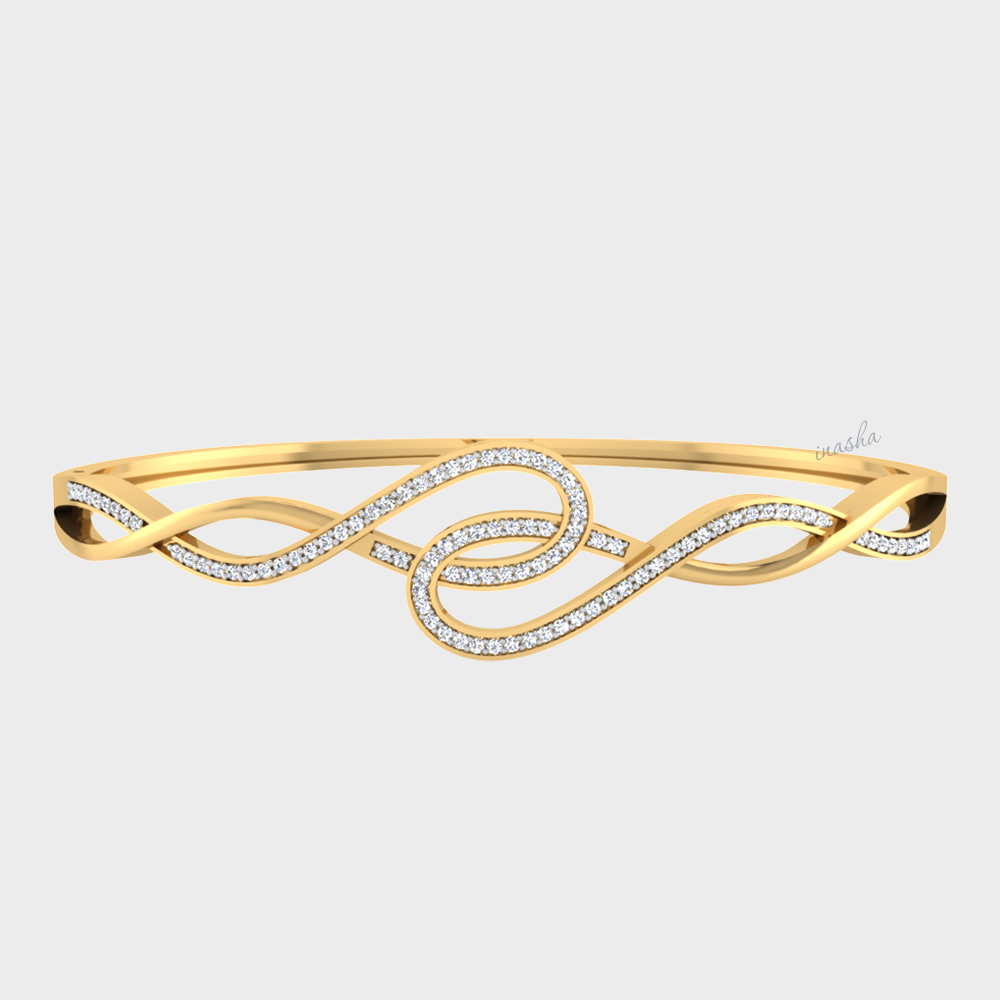 GLI certified lab grown round cut diamond bangle in yellow gold
