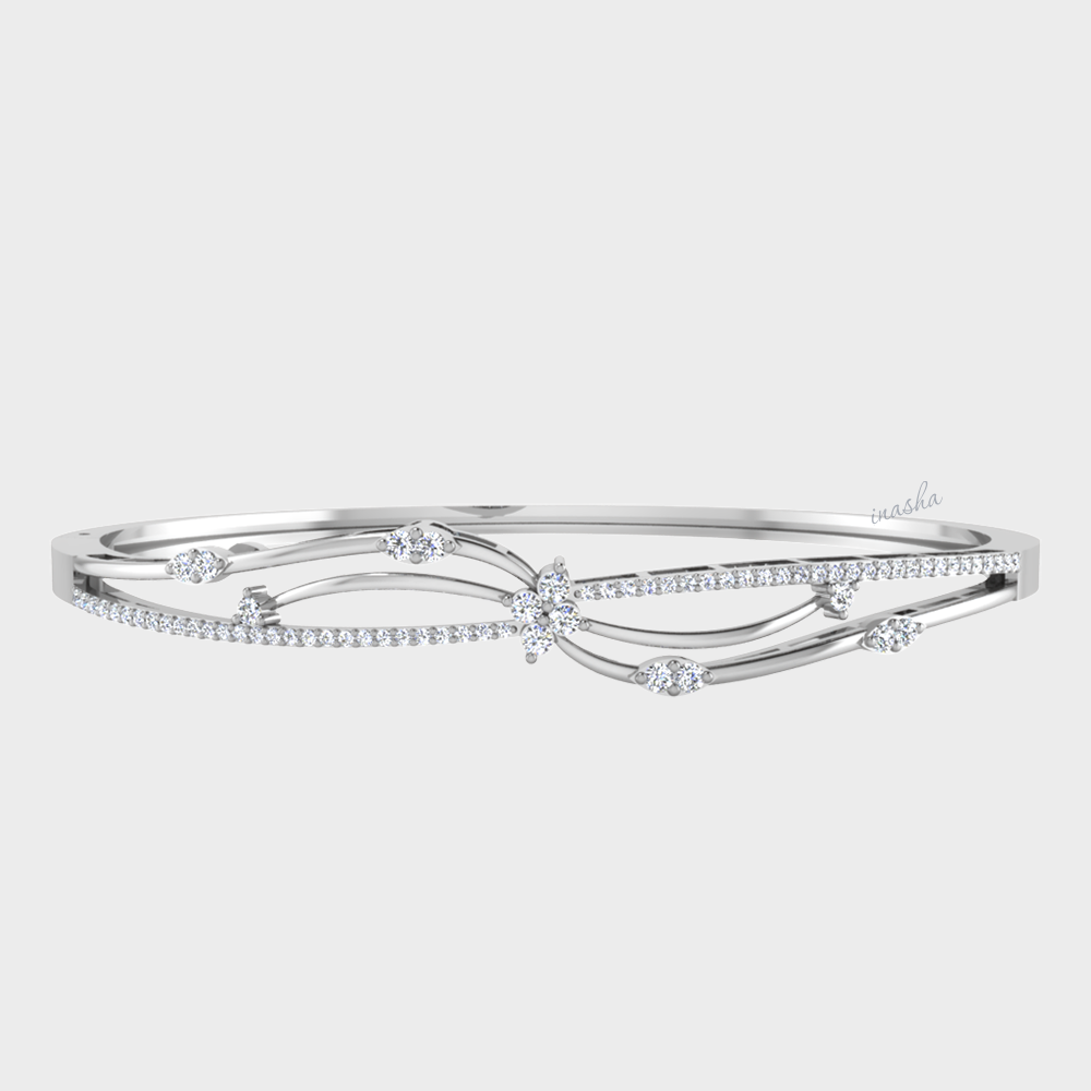GLI certified lab grown round cut diamond bangle in white gold