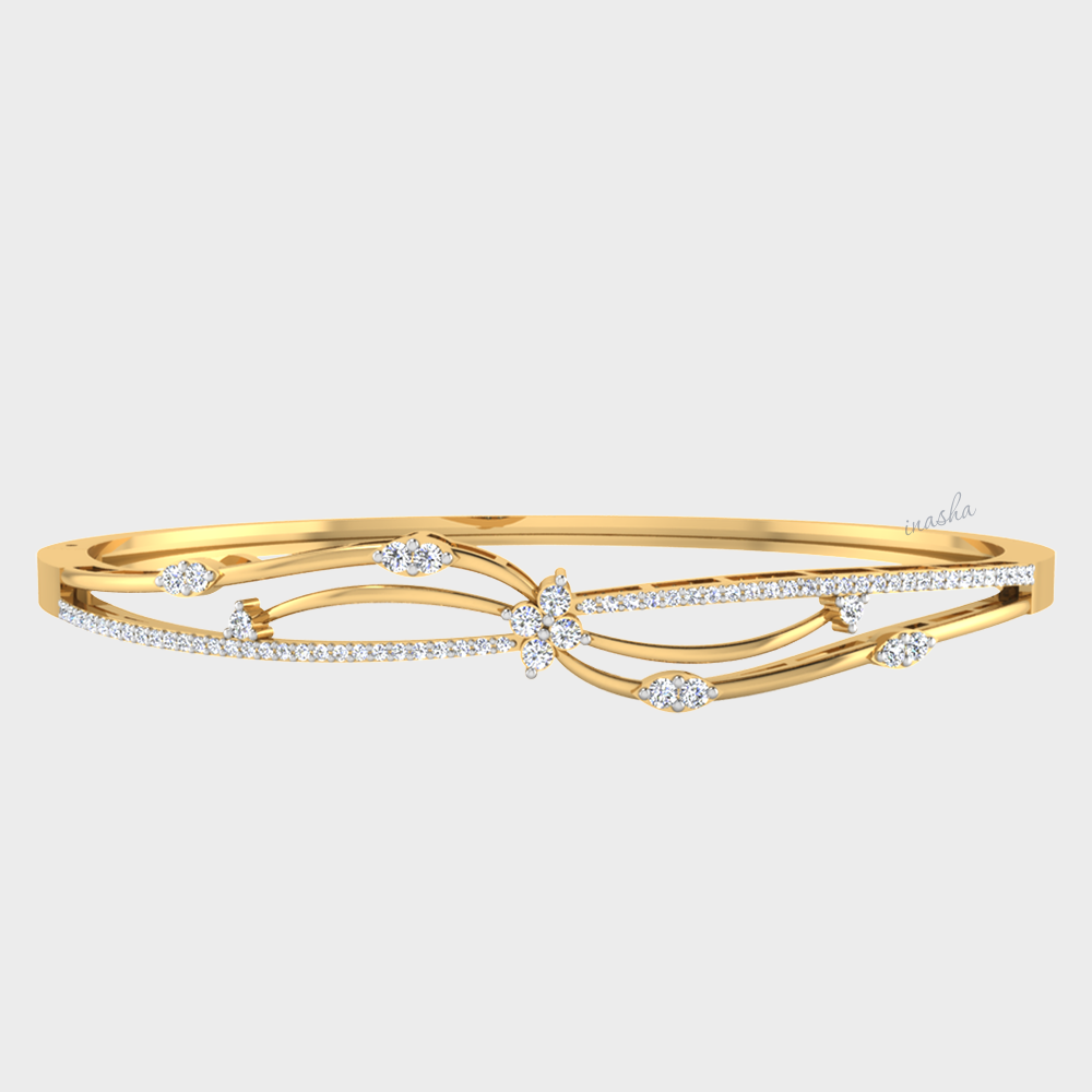 GLI certified lab grown round cut diamond bangle in yellow gold