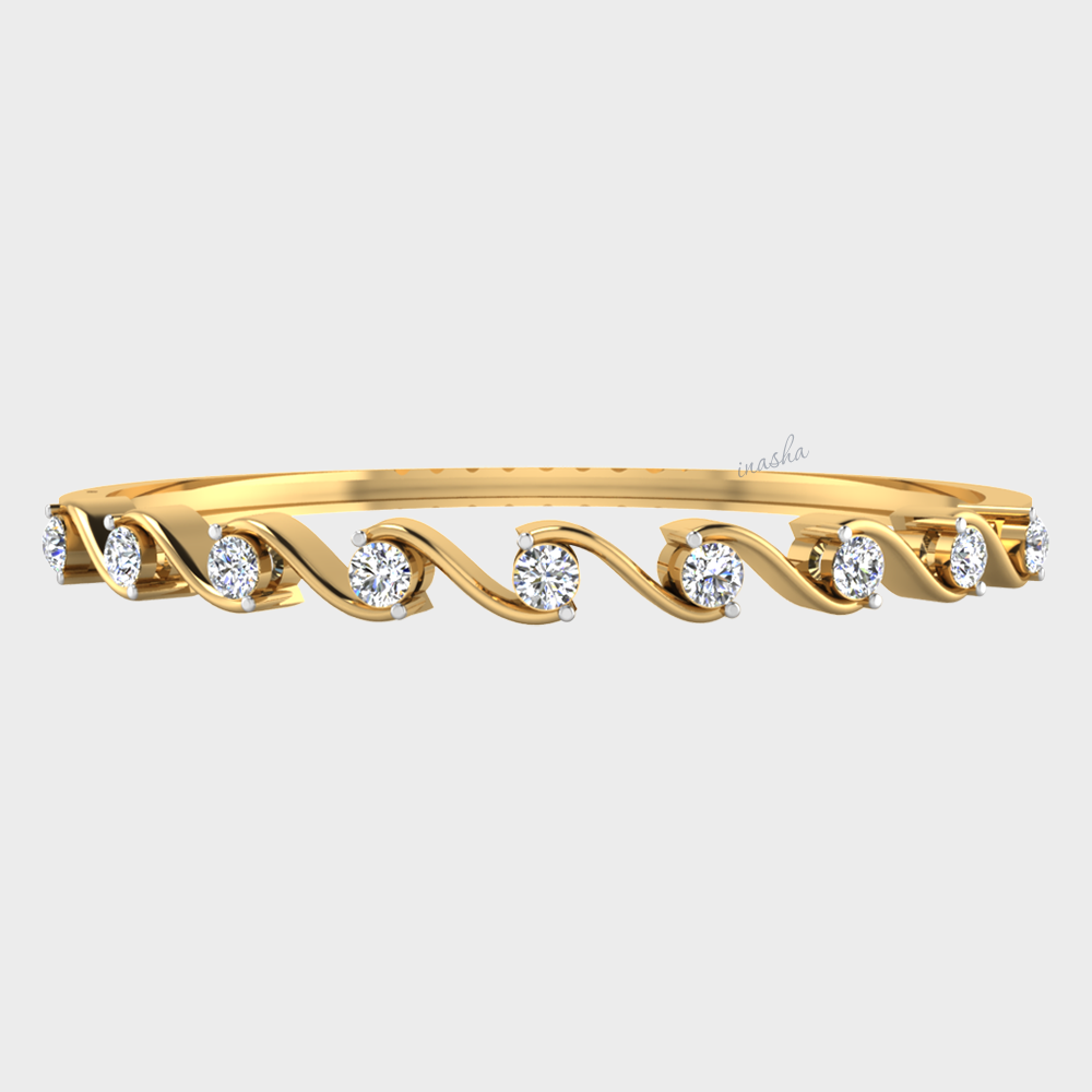 GLI certified lab grown round cut diamond bangle in yellow gold