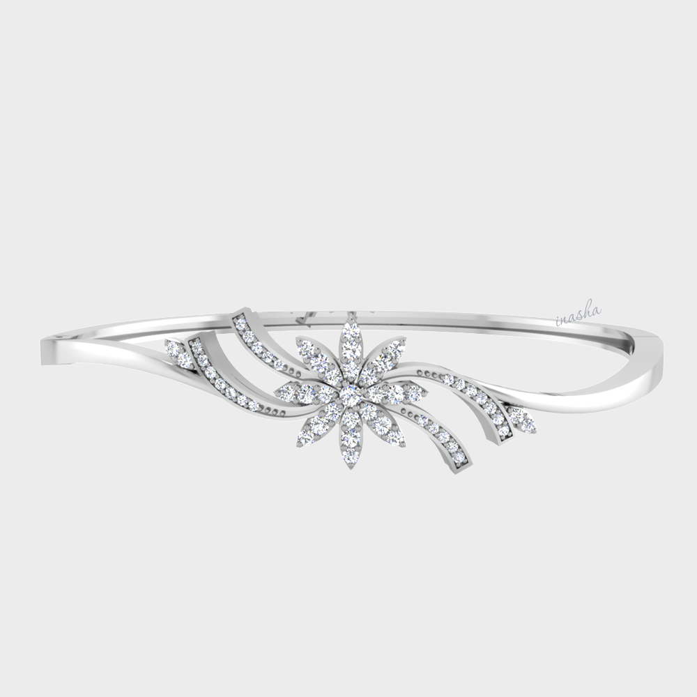 GLI certified lab grown round cut diamond bangle in white gold