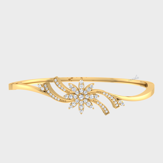 GLI certified lab grown round cut diamond bangle in yellow gold