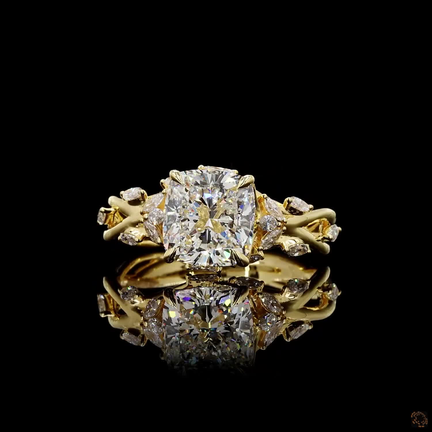 Yellow gold lab grown diamond ring radiant and marquise cut 3.56 carat