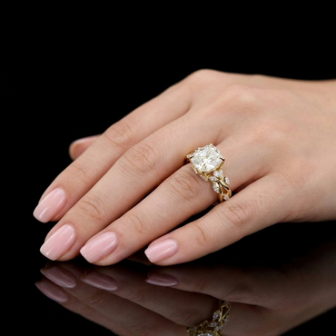 18K Yellow Gold Radiant and marquise cut lab grown diamond ring
