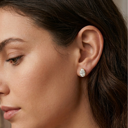 Pear Cut Lab Grown Diamond Stud Earrings In 14K Yellow Gold
