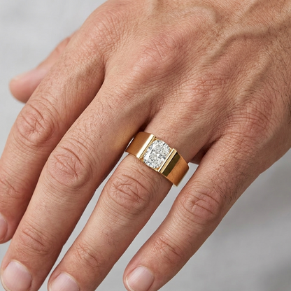 1.65 Ct Cushion Cut Lab Grown Diamond Mens Ring In 9K 14K 18K Yellow White Rose Gold Or 950 Platinum