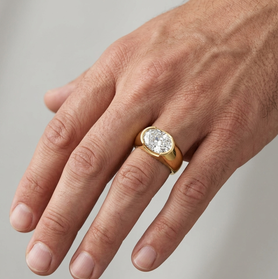 1 To 5 Ct Oval Cut Lab Grown Diamond Mens Ring In 9K 14K 18K Yellow White Rose Gold Or 950 Platinum